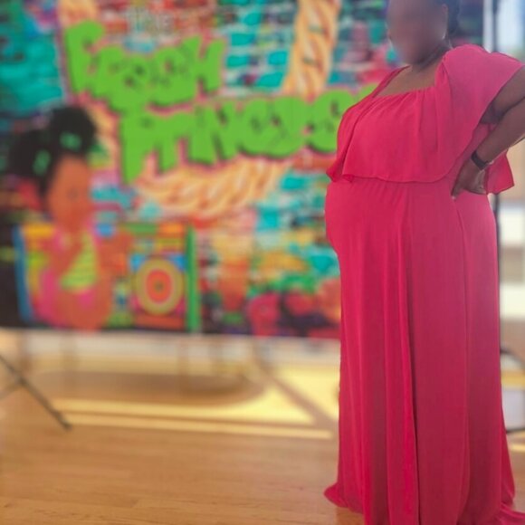 R.S.V.P. Sugarlips Plus Size 3X Hot Pink Off-Shoulder Ruffle Maxi Gown - Picture 4 of 4